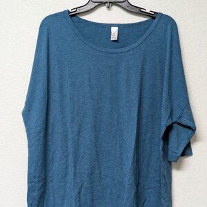 PIMATEE Blue Dolman Elbow Sleeves Drop Shoulder Cut Boat Neck Relax Fit Top - L